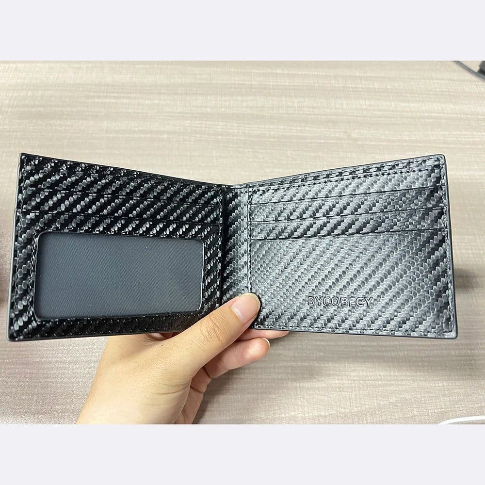 image-Customized Ultra-thin Men's Wallet Money Clip Carbon Fiber ID Card Holder Wallet RFID Slim Money Clips Bags Purse Cartera Hombre