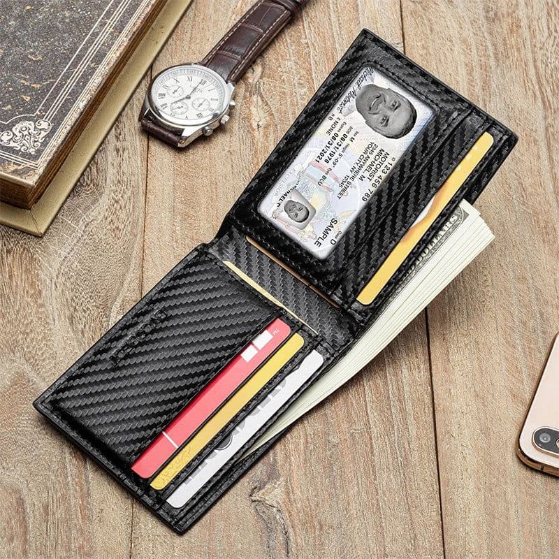 image-Customized Ultra-thin Men's Wallet Money Clip Carbon Fiber ID Card Holder Wallet RFID Slim Money Clips Bags Purse Cartera Hombre