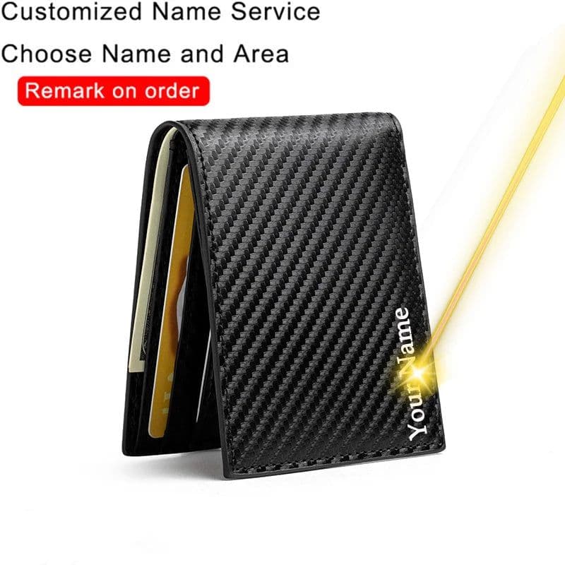 image-Customized Ultra-thin Men's Wallet Money Clip Carbon Fiber ID Card Holder Wallet RFID Slim Money Clips Bags Purse Cartera Hombre