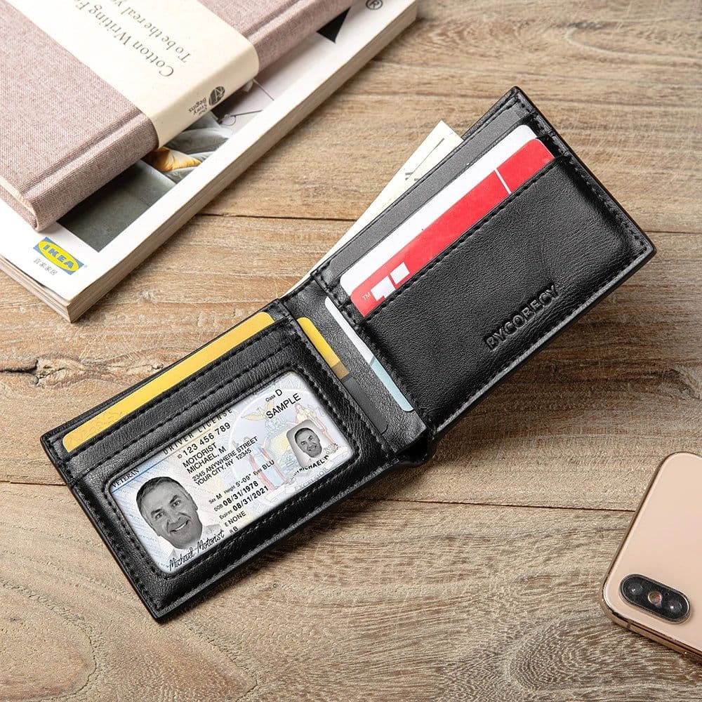 image-Customized Ultra-thin Men's Wallet Money Clip Carbon Fiber ID Card Holder Wallet RFID Slim Money Clips Bags Purse Cartera Hombre