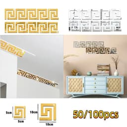 image-100/50pcs Self Adhesive Waist Line 3D Mirror Sticker 10x10cm DIY Wall Stickers for Living Room Edge Strip Corner Line Wall Decor