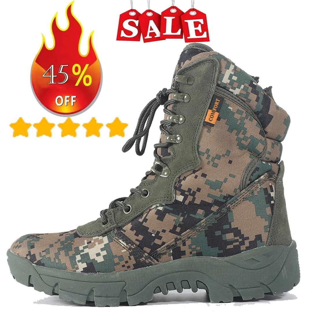 image-Outdoor Training Men Military Tactical Boots High-Top Desert Army Shoes Camouflage Combat Hunting Climbing Botas Hiking Shoes