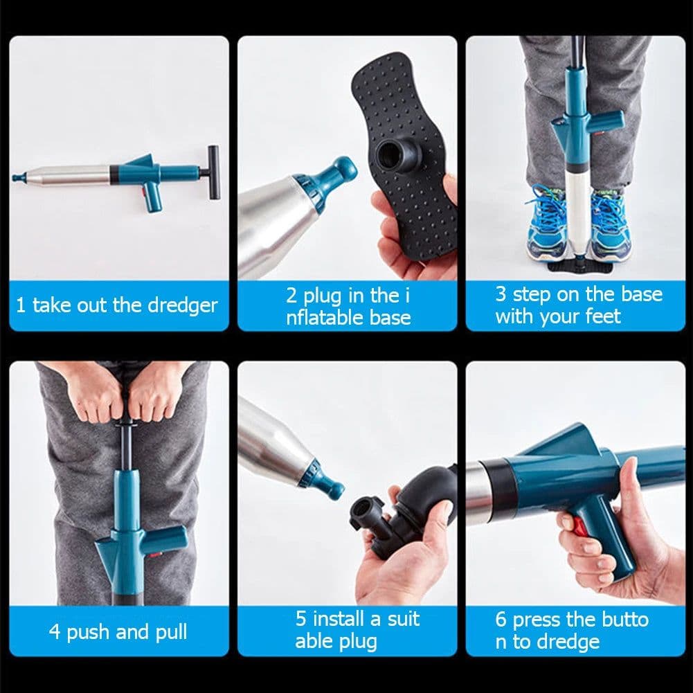 image-High Pressure Toilet Plunger Unblocker Pipes and Sinks Plunger Air Drain Blaster Cleaner Powerful Manual Pneumatic Dredge Tools
