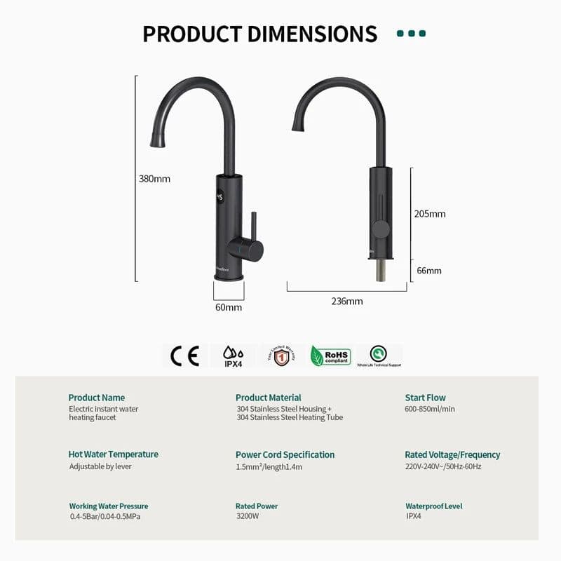 image-Briwellna Electric Water Heater 220V 2 in 1 Kitchen Faucet Tankless Water Heater Tap Flowing Electric Faucet Shower Geyser