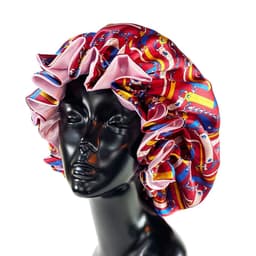 image-Women Satin Bonnet Night Sleep Cap Double Layer Elastic Head Wrap Lady Printing Sleep Cap Hair Bonnet Hat Head Cover
