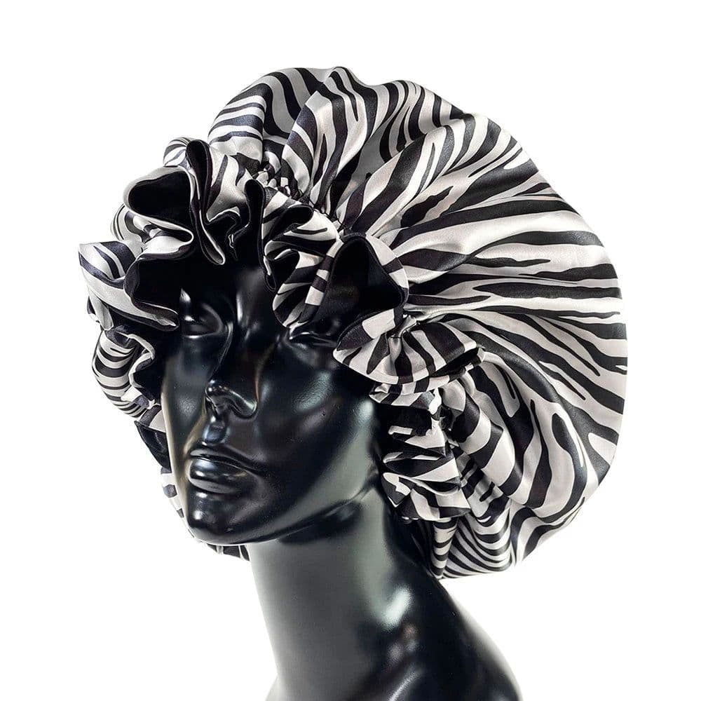 image-Women Satin Bonnet Night Sleep Cap Double Layer Elastic Head Wrap Lady Printing Sleep Cap Hair Bonnet Hat Head Cover