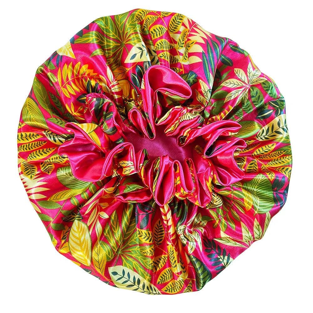image-Women Satin Bonnet Night Sleep Cap Double Layer Elastic Head Wrap Lady Printing Sleep Cap Hair Bonnet Hat Head Cover