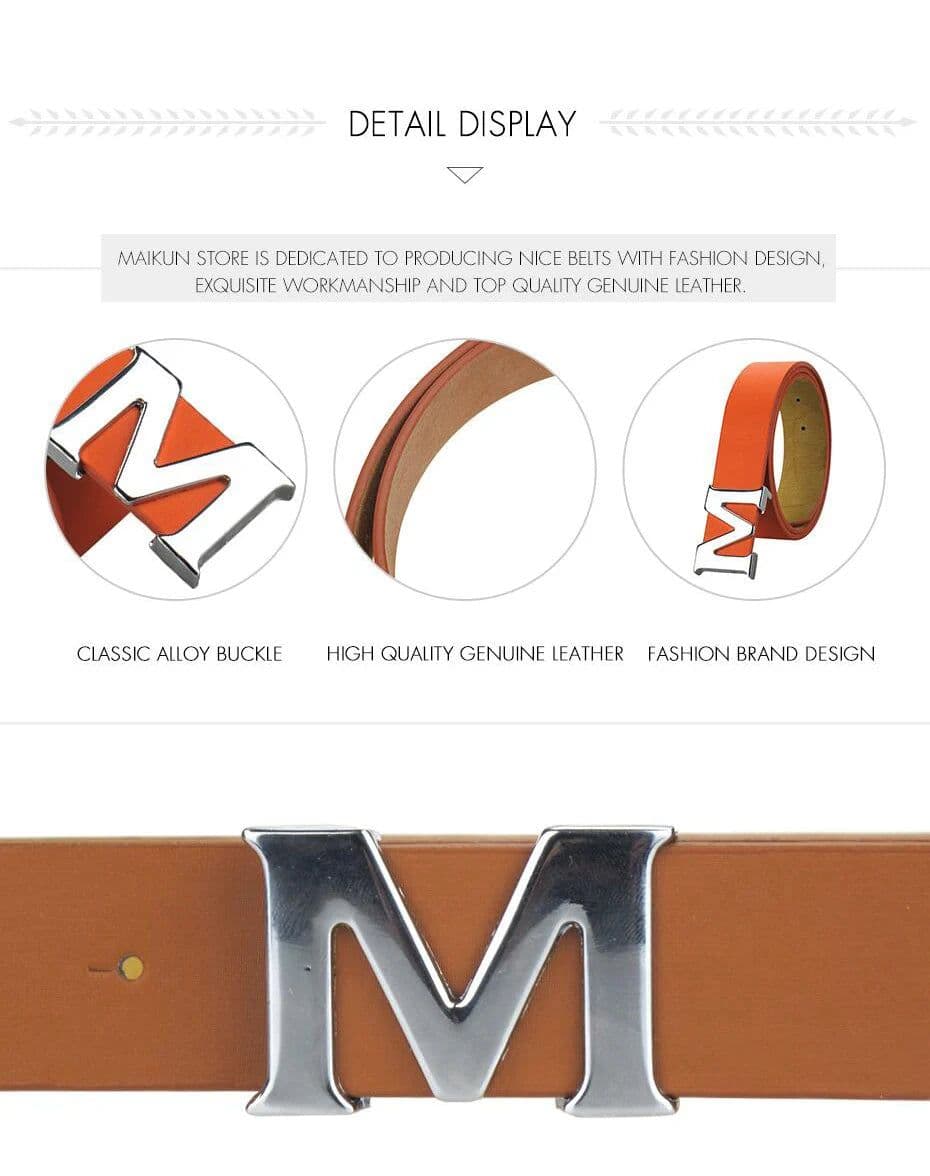 image-Maikun Women’s Leather Belts Removable Letter M Plate Buckle High Quality PU Leather Belt For Jeans Dress Halloween
