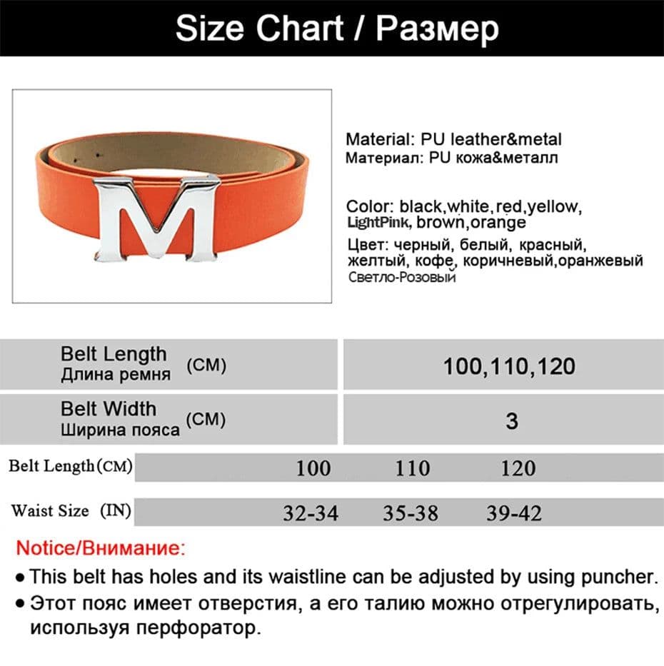 image-Maikun Women’s Leather Belts Removable Letter M Plate Buckle High Quality PU Leather Belt For Jeans Dress Halloween