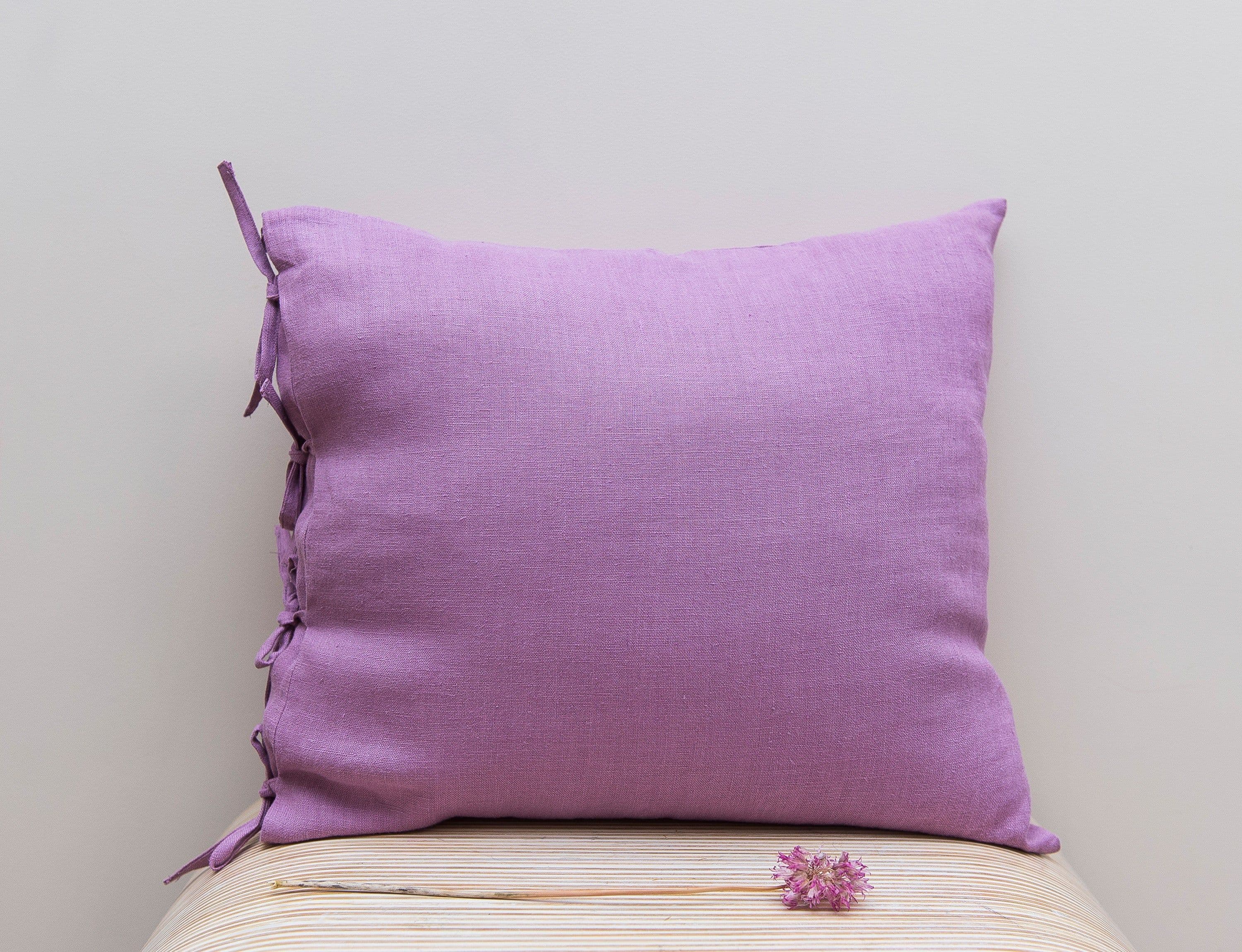 image-Deep Rose linen pillowcase with ties