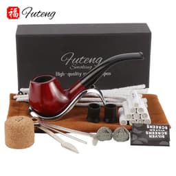 image-New Classic Creative Red Sandalwood Pipe Set Accessories 9MM Filter Solid Wood Dry Pipe Smoking Craft
