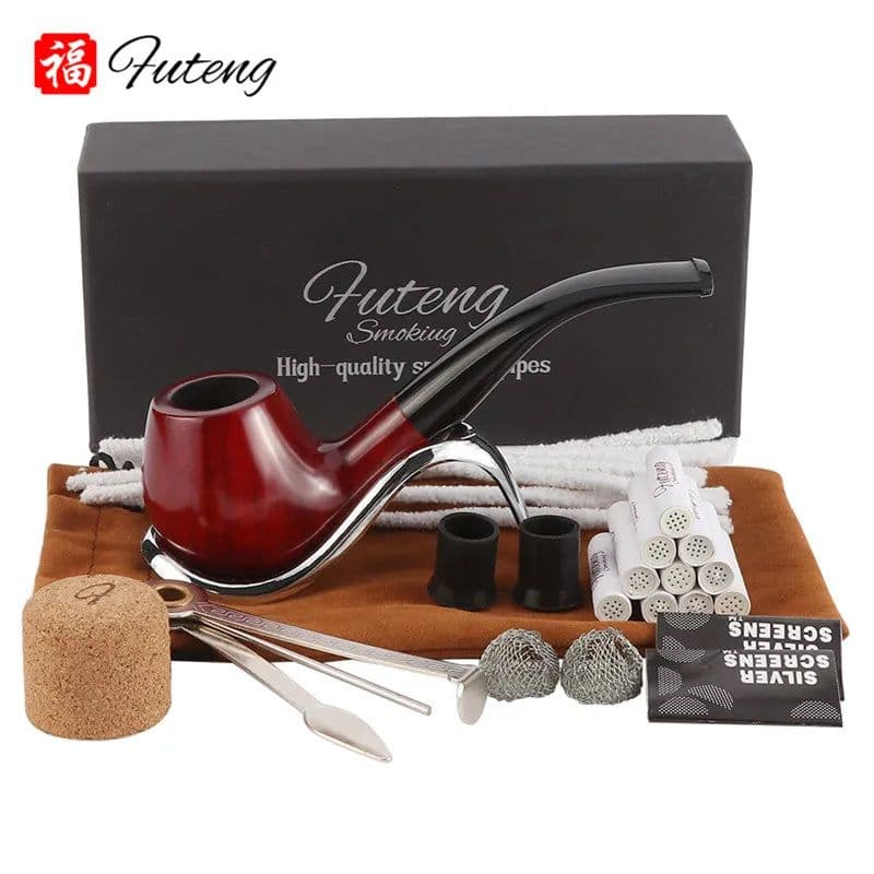 image-New Classic Creative Red Sandalwood Pipe Set Accessories 9MM Filter Solid Wood Dry Pipe Smoking Craft