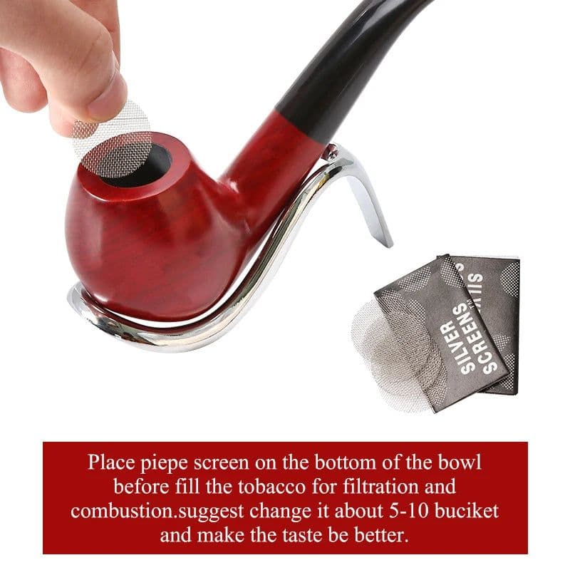 image-New Classic Creative Red Sandalwood Pipe Set Accessories 9MM Filter Solid Wood Dry Pipe Smoking Craft