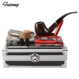 image-1 Set Smoking Ebony Pipe With Smoke Tools Pipe Rack Aluminium Storage Box Cigarette Accessories Tobacco Herb For Smoking