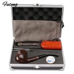 image-1 Set Smoking Ebony Pipe With Smoke Tools Pipe Rack Aluminium Storage Box Cigarette Accessories Tobacco Herb For Smoking