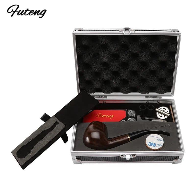 image-1 Set Smoking Ebony Pipe With Smoke Tools Pipe Rack Aluminium Storage Box Cigarette Accessories Tobacco Herb For Smoking