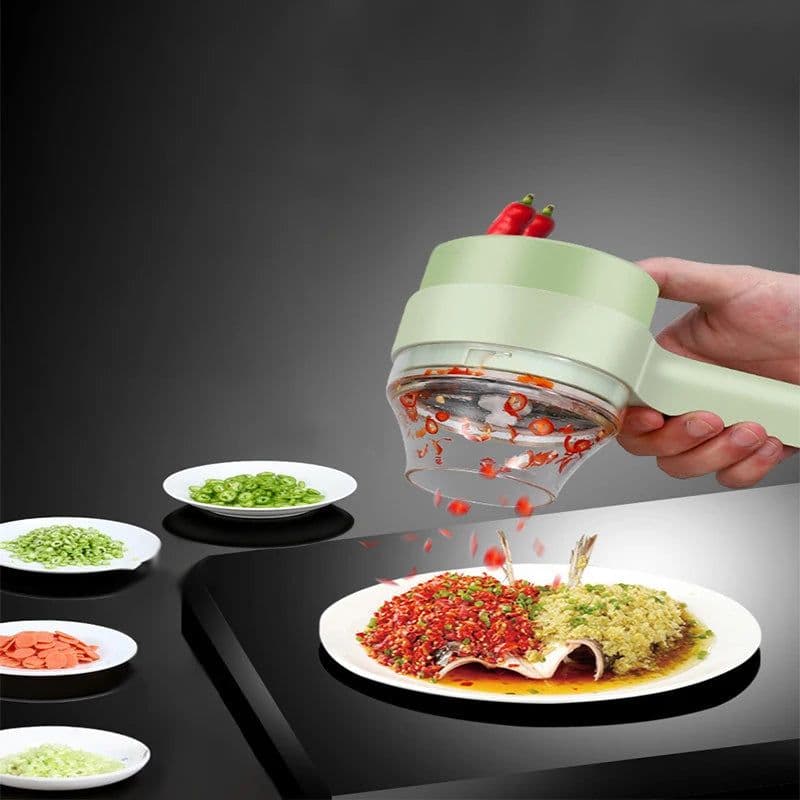 image-4In1 Electric Vegetable Cutter Set Handheld Wireless Electric Garlic Masher Food Chopper Meat Grinder Machine Food Peel Slice