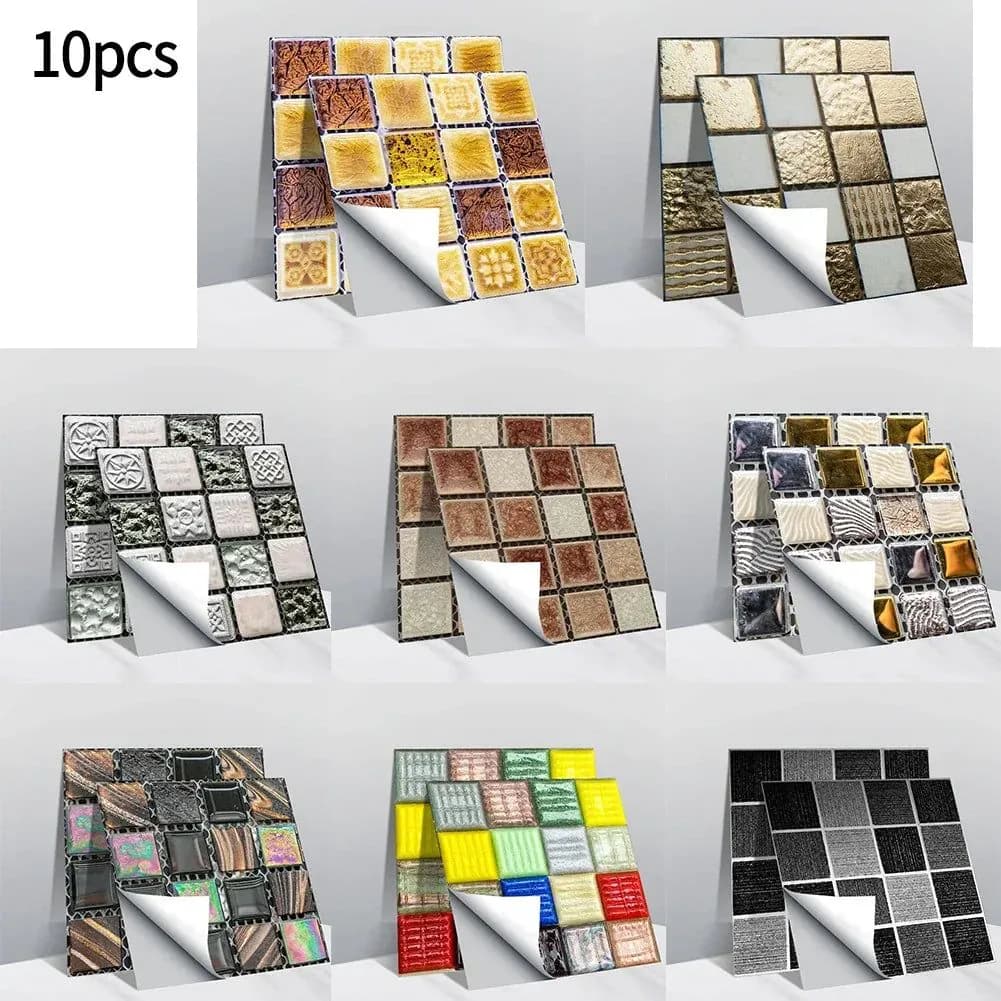image-10pcs Self Adhesive Wall-Tiles For Kitchen Bedroom Bathroom Walls Backsplashes Waterproof 3D Mosaic Tiles Sticker