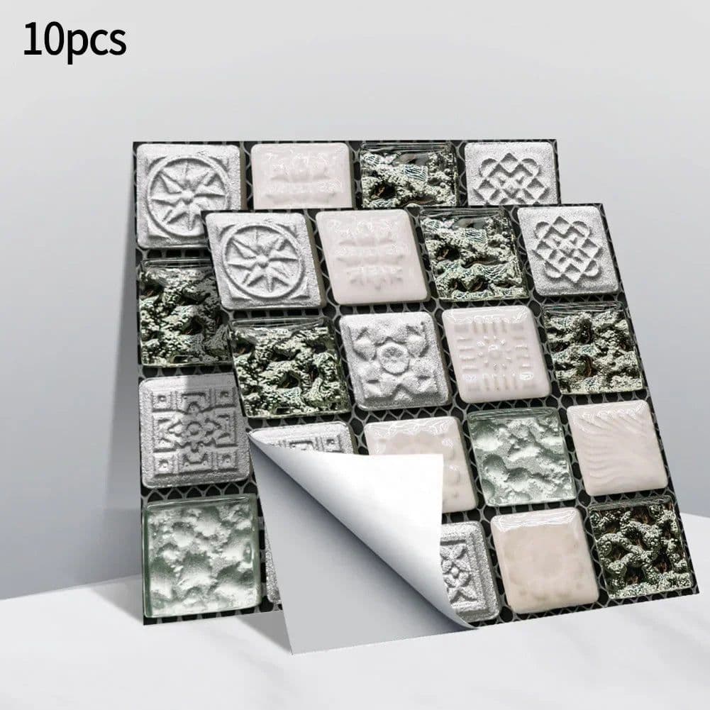 image-10pcs Self Adhesive Wall-Tiles For Kitchen Bedroom Bathroom Walls Backsplashes Waterproof 3D Mosaic Tiles Sticker