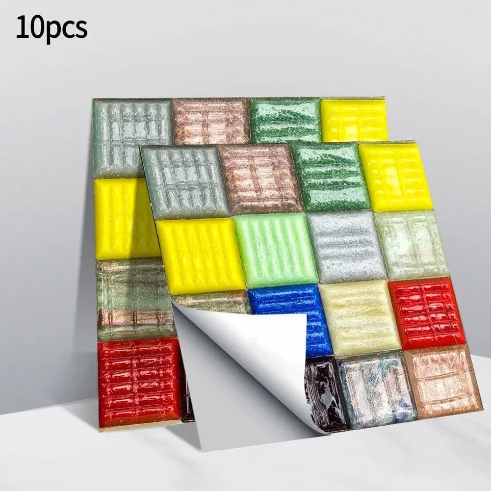 image-10pcs Self Adhesive Wall-Tiles For Kitchen Bedroom Bathroom Walls Backsplashes Waterproof 3D Mosaic Tiles Sticker