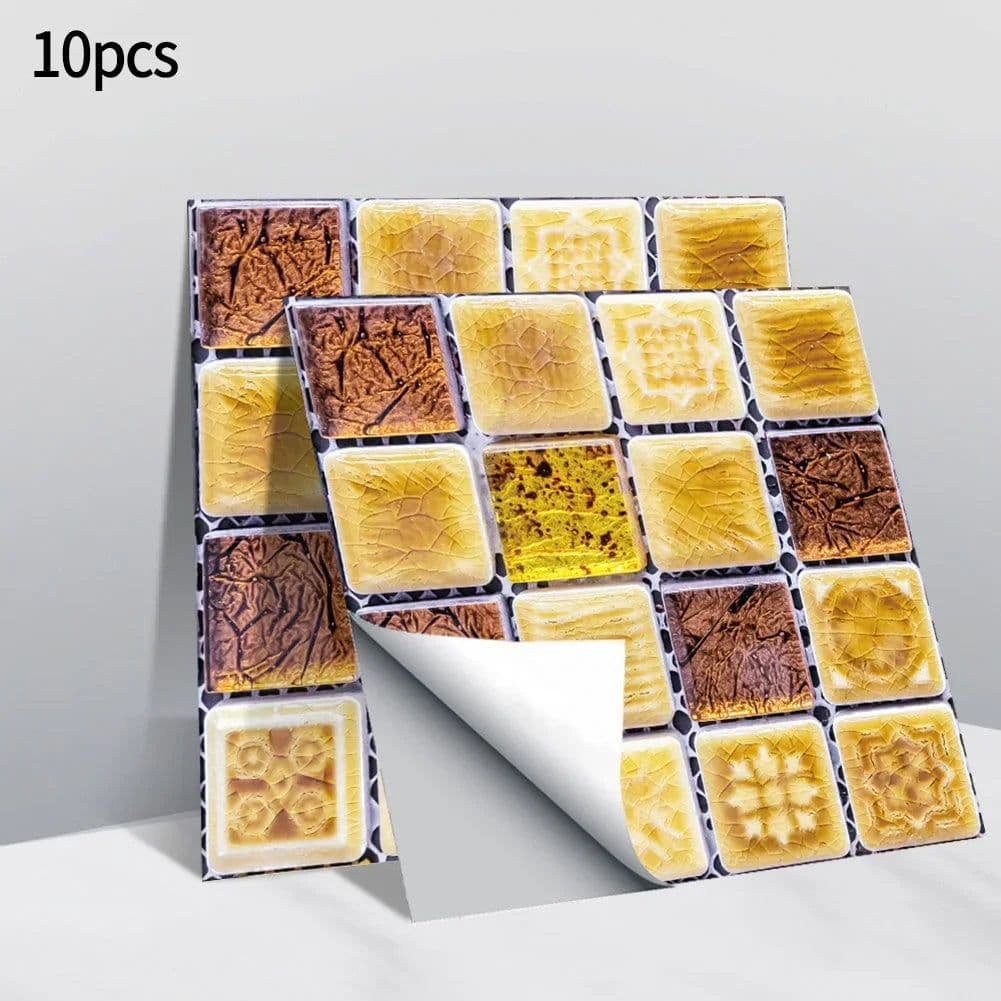 image-10pcs Self Adhesive Wall-Tiles For Kitchen Bedroom Bathroom Walls Backsplashes Waterproof 3D Mosaic Tiles Sticker