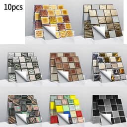 image-10pcs Self Adhesive Wall-Tiles For Kitchen Bedroom Bathroom Walls Backsplashes Waterproof 3D Mosaic Tiles Sticker