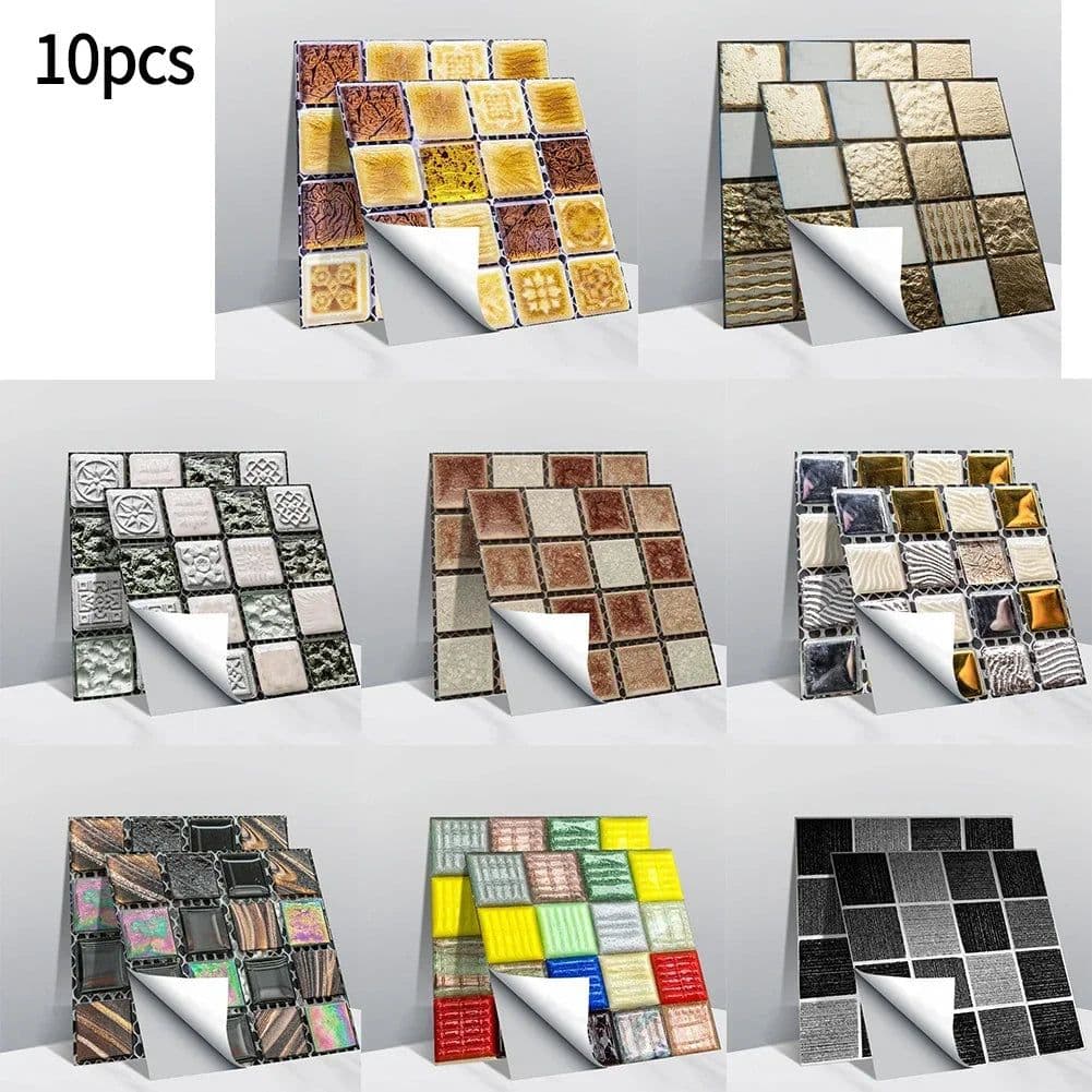 image-10pcs Self Adhesive Wall-Tiles For Kitchen Bedroom Bathroom Walls Backsplashes Waterproof 3D Mosaic Tiles Sticker