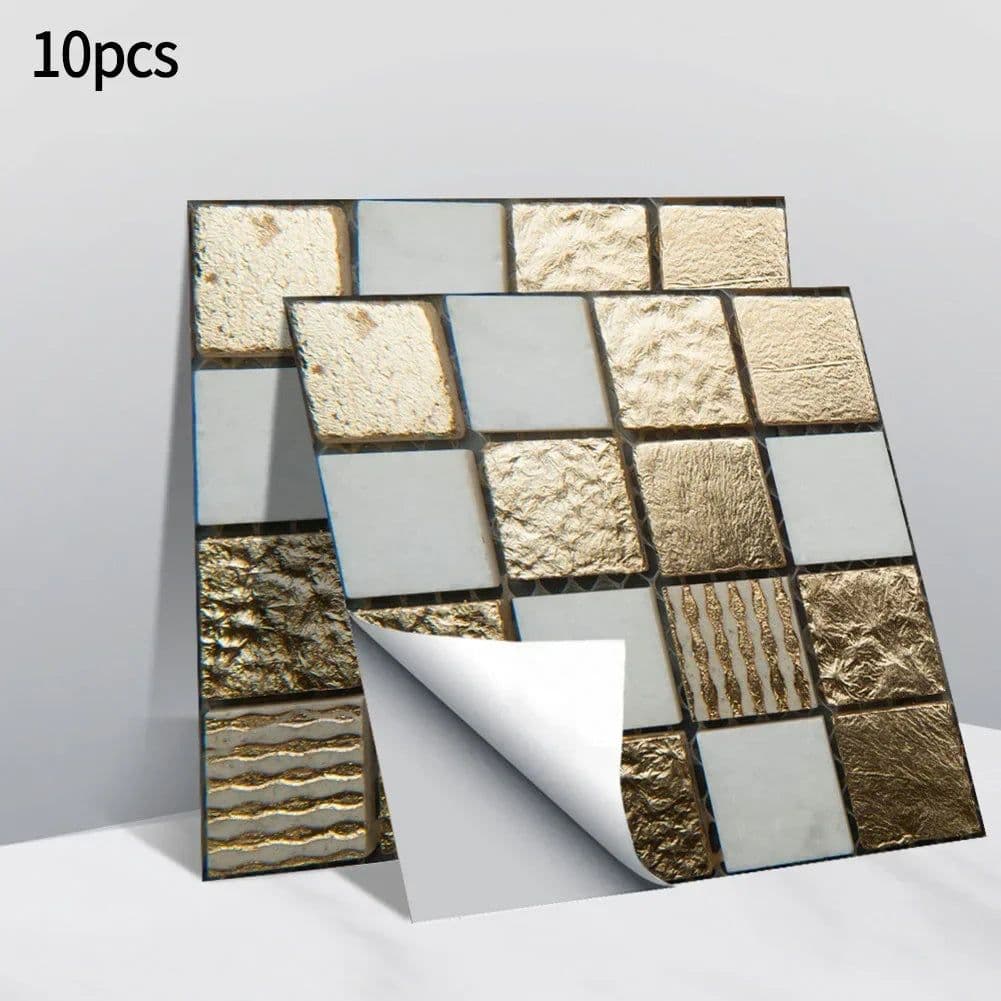 image-10pcs Self Adhesive Wall-Tiles For Kitchen Bedroom Bathroom Walls Backsplashes Waterproof 3D Mosaic Tiles Sticker