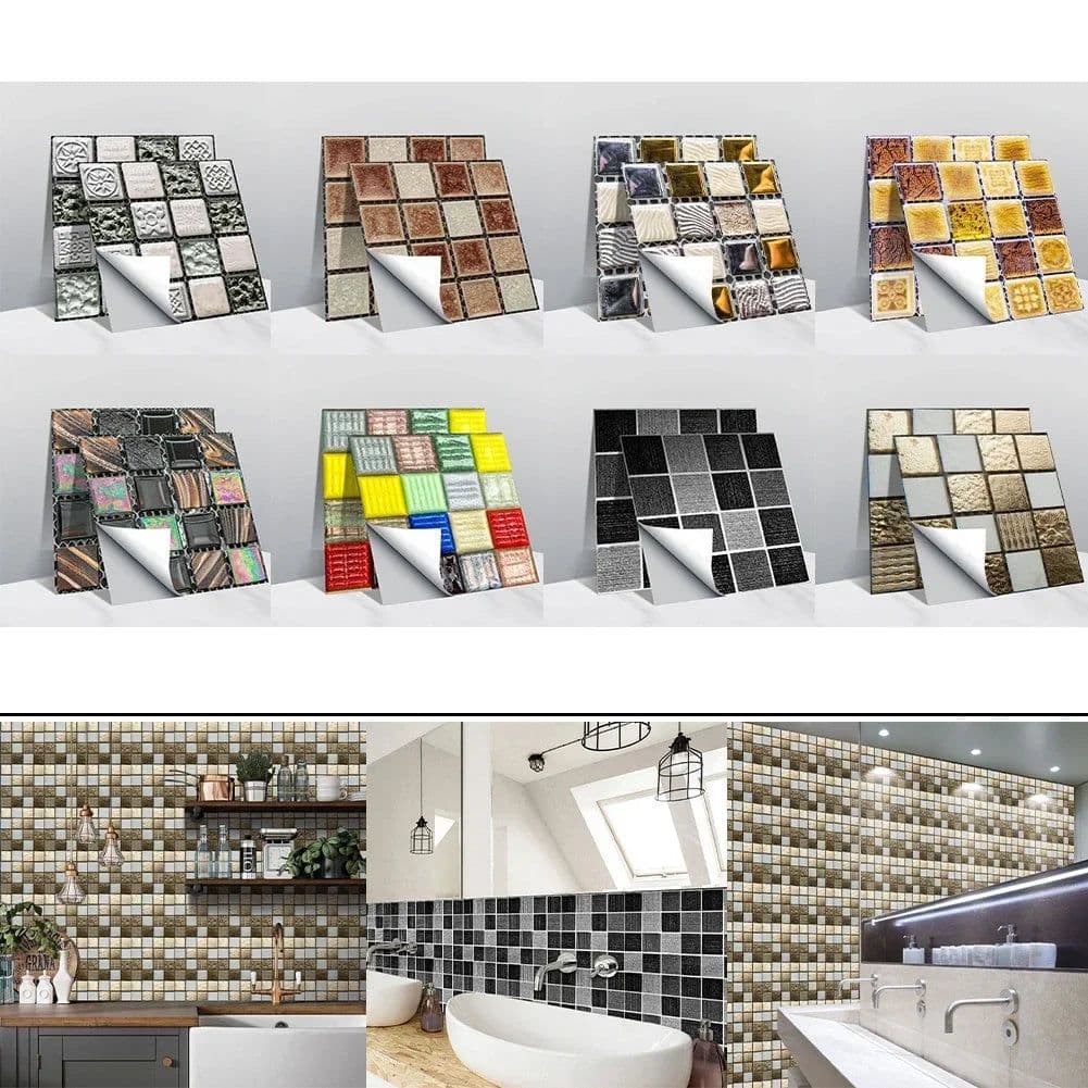 image-10pcs Self Adhesive Wall-Tiles For Kitchen Bedroom Bathroom Walls Backsplashes Waterproof 3D Mosaic Tiles Sticker