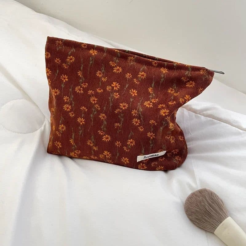 image-Travel Cosmetic Bag Beauty Storage Toiletry Bag Woman Toilet Wash Bag Girl Corduroy Makeup Bag Retro Flower Print Cosmetic Case