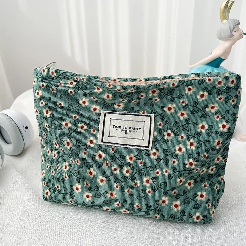 image-Travel Cosmetic Bag Beauty Storage Toiletry Bag Woman Toilet Wash Bag Girl Corduroy Makeup Bag Retro Flower Print Cosmetic Case