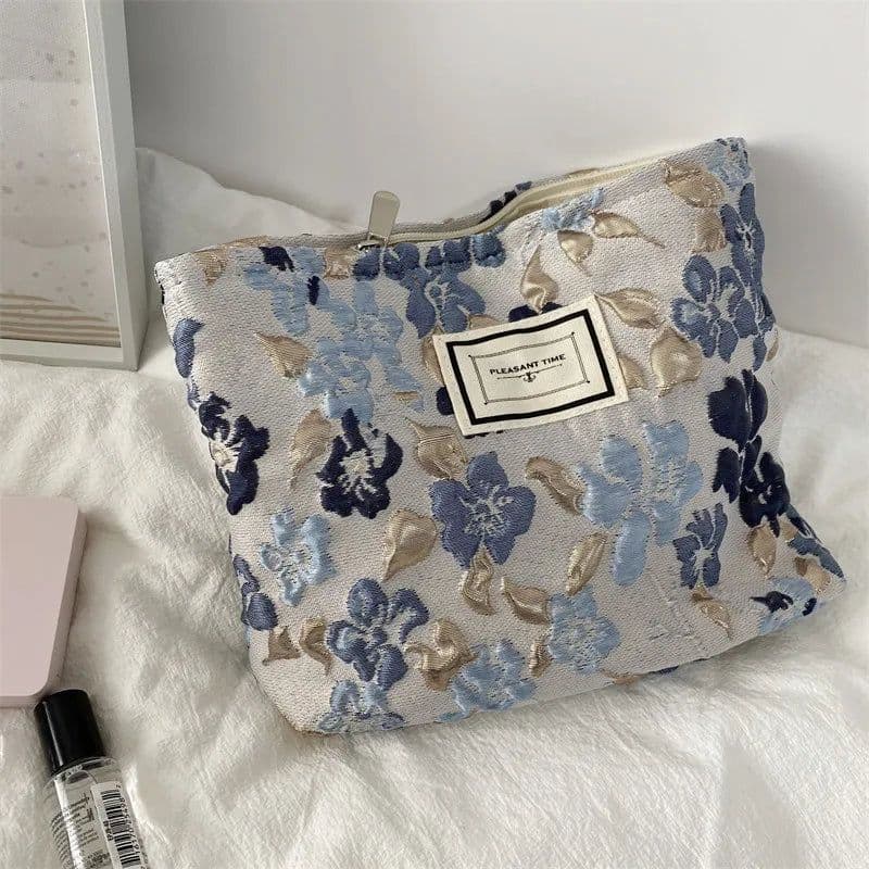 image-Travel Cosmetic Bag Beauty Storage Toiletry Bag Woman Toilet Wash Bag Girl Corduroy Makeup Bag Retro Flower Print Cosmetic Case