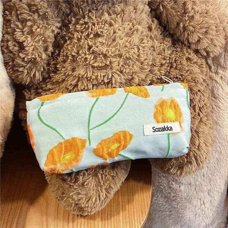 image-Travel Cosmetic Bag Beauty Storage Toiletry Bag Woman Toilet Wash Bag Girl Corduroy Makeup Bag Retro Flower Print Cosmetic Case