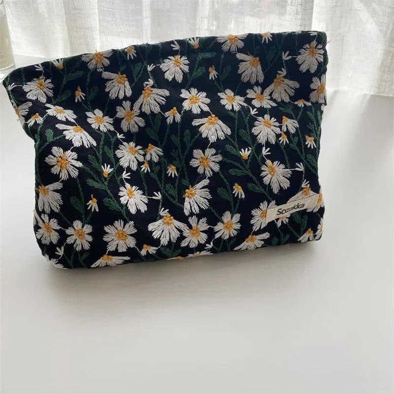 image-Travel Cosmetic Bag Beauty Storage Toiletry Bag Woman Toilet Wash Bag Girl Corduroy Makeup Bag Retro Flower Print Cosmetic Case