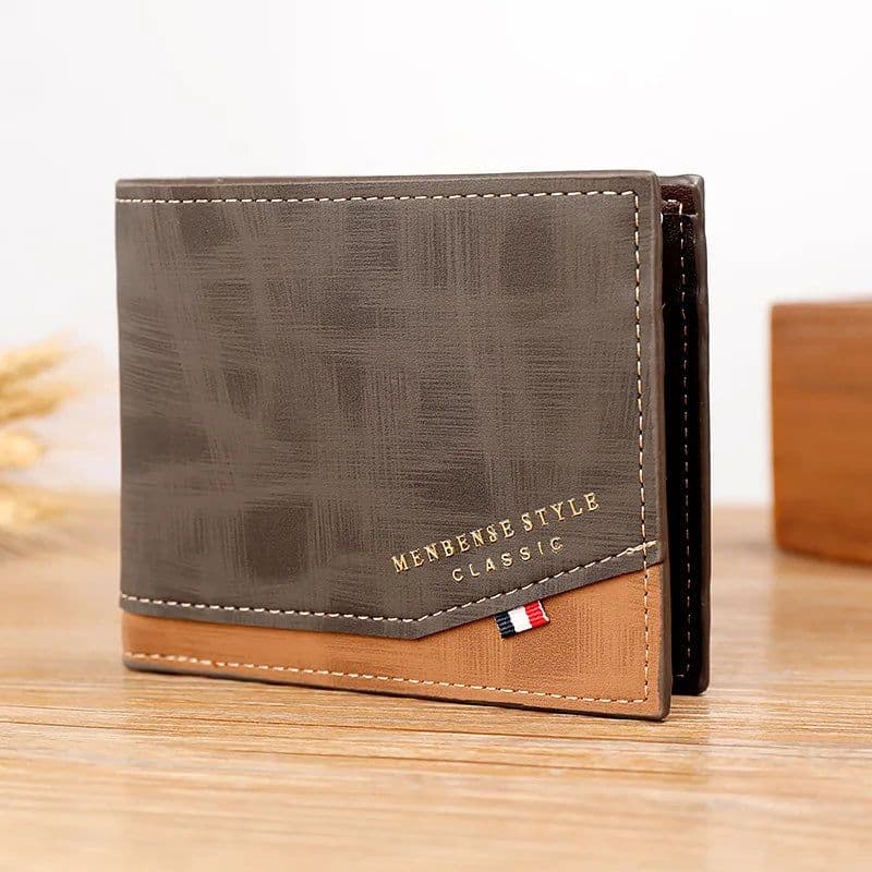 image-New Men's Wallet Short Cross Section Youth Tri-fold Wallet Stitching Business Multi-card Zipper Coin Purse Wallet Passport Cover