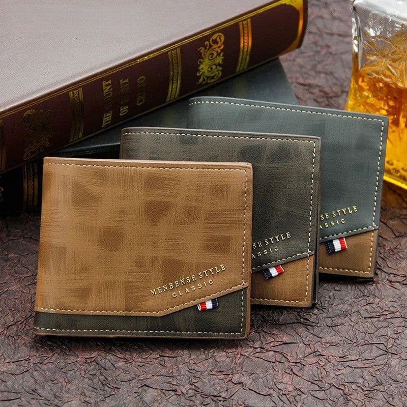 image-New Men's Wallet Short Cross Section Youth Tri-fold Wallet Stitching Business Multi-card Zipper Coin Purse Wallet Passport Cover