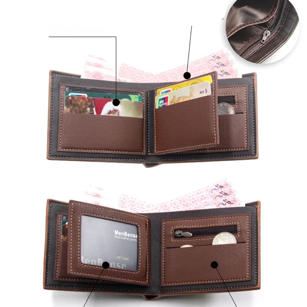 image-New Men's Wallet Short Cross Section Youth Tri-fold Wallet Stitching Business Multi-card Zipper Coin Purse Wallet Passport Cover