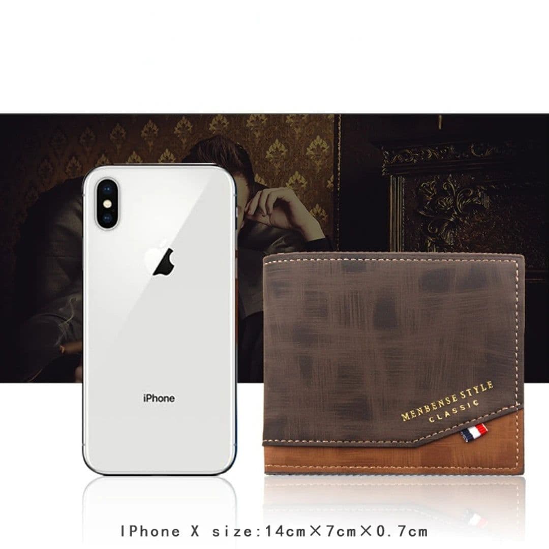 image-New Men's Wallet Short Cross Section Youth Tri-fold Wallet Stitching Business Multi-card Zipper Coin Purse Wallet Passport Cover