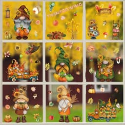 image-Thanksgiving Window Stickers Autumn Window Clings Faceless Doll Maple Turkey Electrostatic Decals DIY Festival Home Party Decor