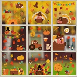 image-Thanksgiving Window Stickers Autumn Window Clings Faceless Doll Maple Turkey Electrostatic Decals DIY Festival Home Party Decor
