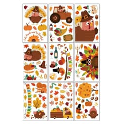 image-Thanksgiving Window Stickers Autumn Window Clings Faceless Doll Maple Turkey Electrostatic Decals DIY Festival Home Party Decor