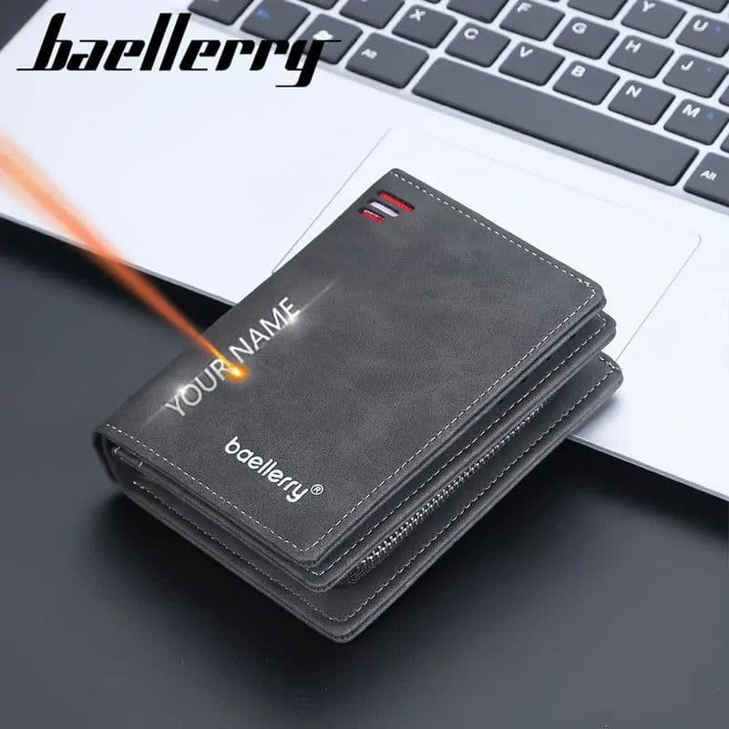 image-Baellerry 2023 New Short Men Wallets Name Customized Card Holder Luxury Male Wallet Zipper Coin Pocket Photo Holder Men's Purses