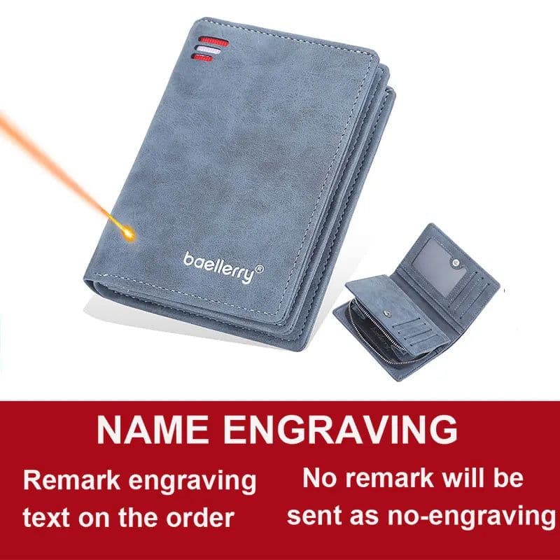 image-Baellerry 2023 New Short Men Wallets Name Customized Card Holder Luxury Male Wallet Zipper Coin Pocket Photo Holder Men's Purses