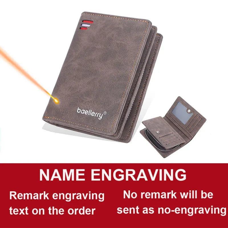 image-Baellerry 2023 New Short Men Wallets Name Customized Card Holder Luxury Male Wallet Zipper Coin Pocket Photo Holder Men's Purses