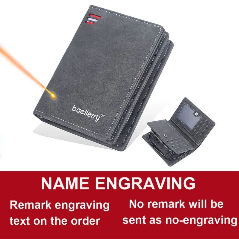 image-Baellerry 2023 New Short Men Wallets Name Customized Card Holder Luxury Male Wallet Zipper Coin Pocket Photo Holder Men's Purses
