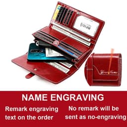 image-New RFID Genuine Leather Women Long Wallets Name Engraving Card Holder Female Wallet Phone Bag Coin Pocket Zipper Women Purse