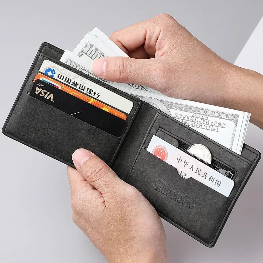 image-2023 New Wallet Men Short Dollar Clip Zipper Simple Soft Leather Lightweight