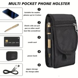 image-Flip Phone Bag With Three Compartments For Casual Pen Insertion And Waist Hanging Men's Belt Loop Pouch Large Capacity Wallet