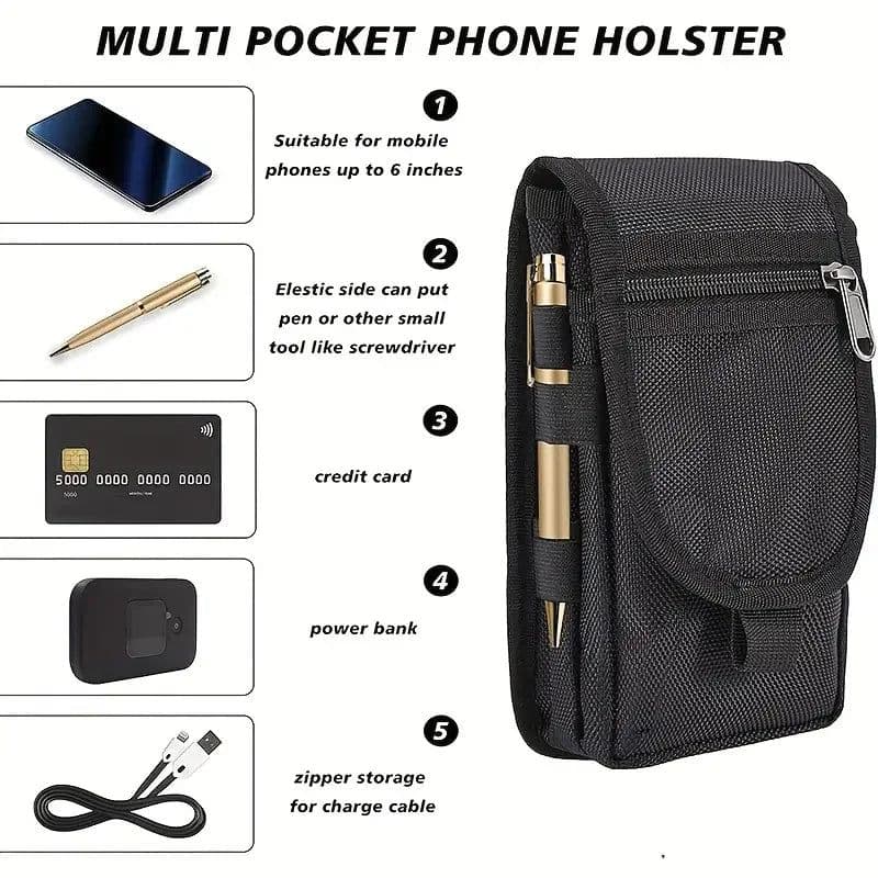 image-Flip Phone Bag With Three Compartments For Casual Pen Insertion And Waist Hanging Men's Belt Loop Pouch Large Capacity Wallet