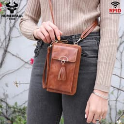 image-Soft Leather Women Shoulder Bag with Cell Phone Pocket RFID Blocking Female Clutch Card Wallets Fashion Lady Crossbody Tote Bag